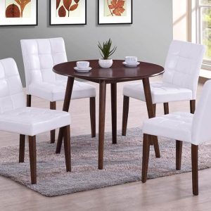 Round Dining Table with Low Back Leather Chairs