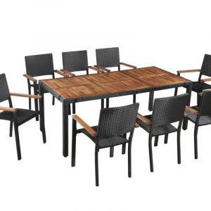 Rattan 8 Seater Acacia Wood Dining Set