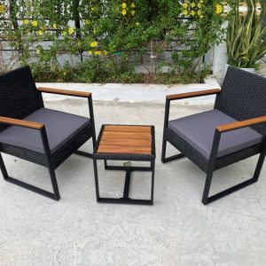 Rattan Twin Bistro Set With Wooden Table
