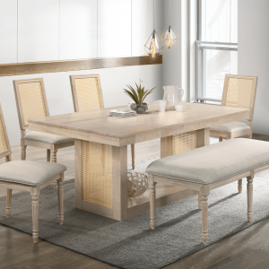 Solid Wood Dining Set with Rattan Chairs