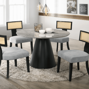 Round Marble Top Dining Set with Rattan Back Chairs